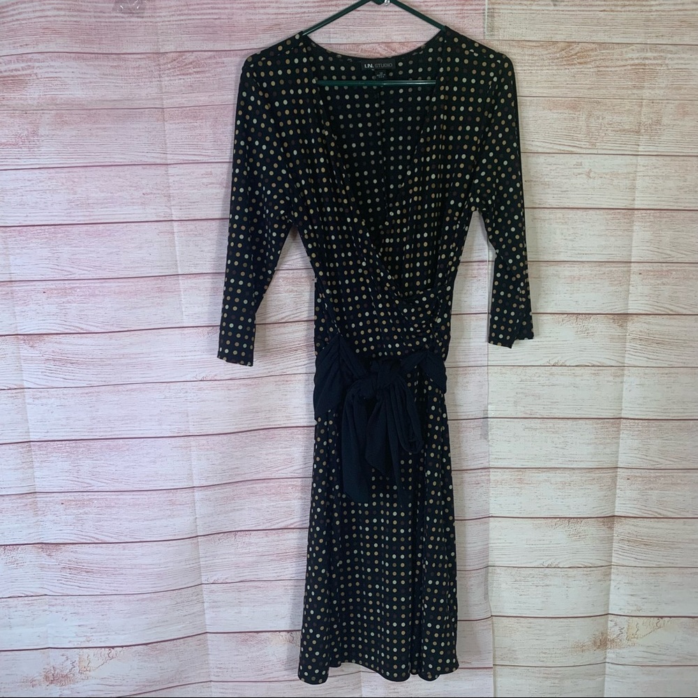 I.N Studio Brown Black Polka Dot Dress‎ Size 14
